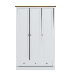 Didcot Wooden Wardrobe In White With 3 Doors And 2 Drawers