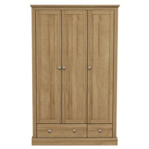Devan Wooden Wardrobe With 3 Doors And 2 Drawers In Oak