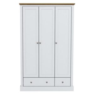 Devan Wooden Wardrobe With 3 Doors And 2 Drawers In White