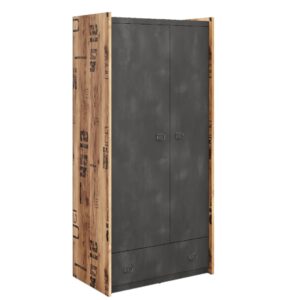 Flint Wooden Wardrobe With 2 Doors In Raw Steel