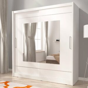 Mack 200cm IX Mirrored Wardrobe With 2 Sliding Doors In Matt White