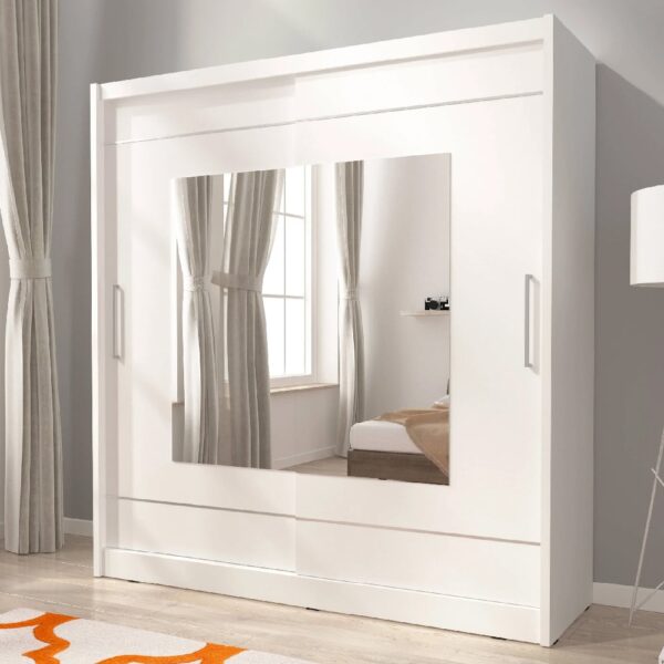 Mack 200cm IX Mirrored Wardrobe With 2 Sliding Doors In Matt White