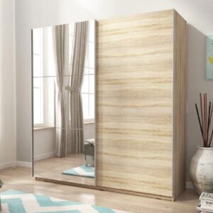 Melrose 150cm I Wooden Wardrobe With 2 Sliding Doors In Sonoma Oak