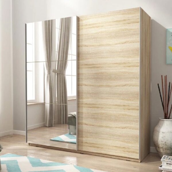 Melrose 150cm I Wooden Wardrobe With 2 Sliding Doors In Sonoma Oak