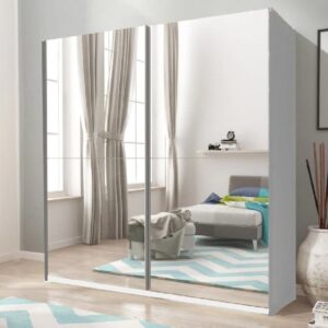 Melrose 150cm Mirrored Wardrobe With 2 Sliding Doors In Matt White