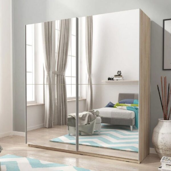 Melrose 150cm Mirrored Wardrobe With 2 Sliding Doors In Sonoma Oak