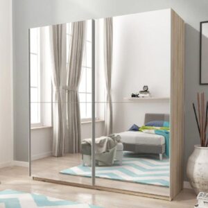 Melrose 200cm Mirrored Wardrobe With 2 Sliding Doors In Sonoma Oak