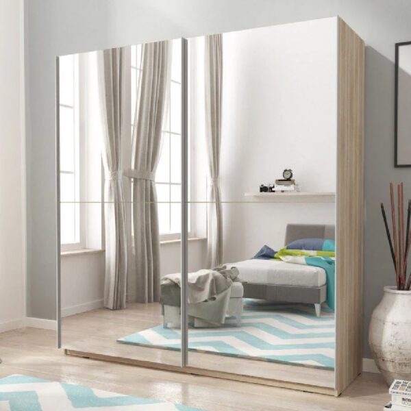 Melrose 200cm Mirrored Wardrobe With 2 Sliding Doors In Sonoma Oak