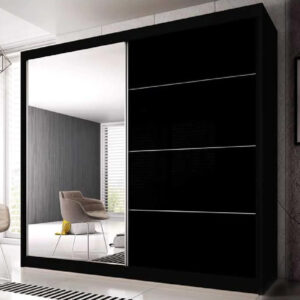 Mesa 183cm Mirrored Wardrobe And 2 Sliding Doors In Black Gloss