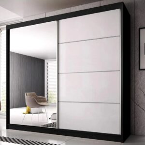 Mesa 183cm Mirrored Wardrobe And 2 Sliding Doors In Black White Gloss