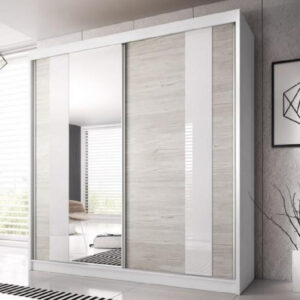 Mesa 183cm Mirrored Wardrobe And 2 Sliding Doors In Matt White