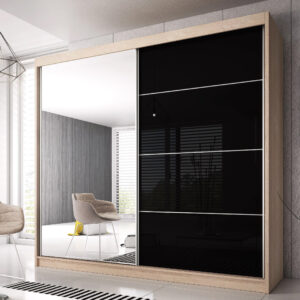Mesa 183cm Mirrored Wardrobe And 2 Sliding Doors In Oak Black Gloss