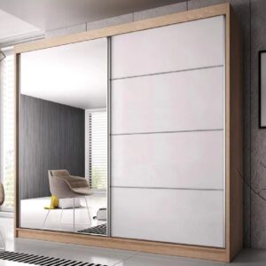 Mesa 183cm Mirrored Wardrobe And 2 Sliding Doors In Oak White Gloss