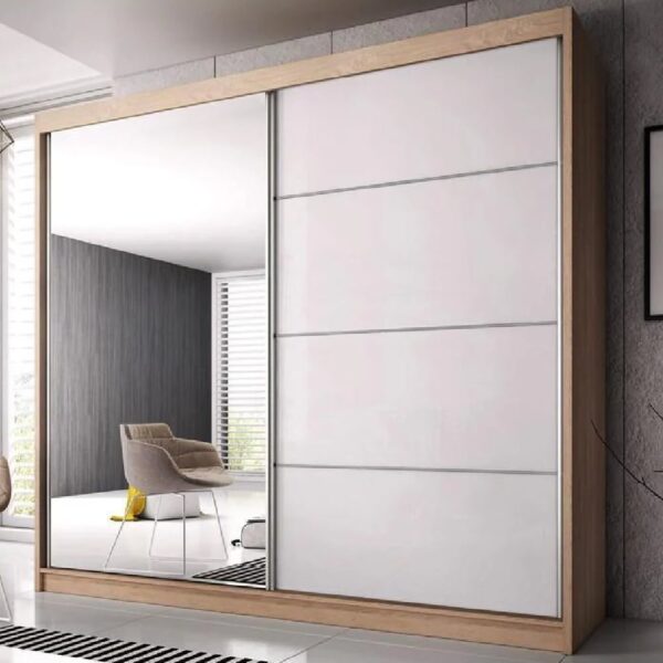 Mesa 183cm Mirrored Wardrobe And 2 Sliding Doors In Oak White Gloss