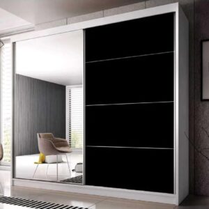 Mesa 183cm Mirrored Wardrobe And 2 Sliding Doors In White Black Gloss