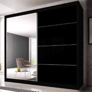 Mesa 203cm Mirrored Wardrobe And 2 Sliding Doors In Black Gloss