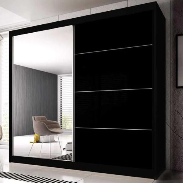 Mesa 203cm Mirrored Wardrobe And 2 Sliding Doors In Black Gloss