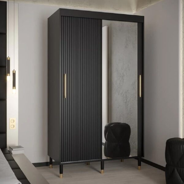 Millwall 120cm Mirrored Wardrobe With 2 Sliding Doors In Black
