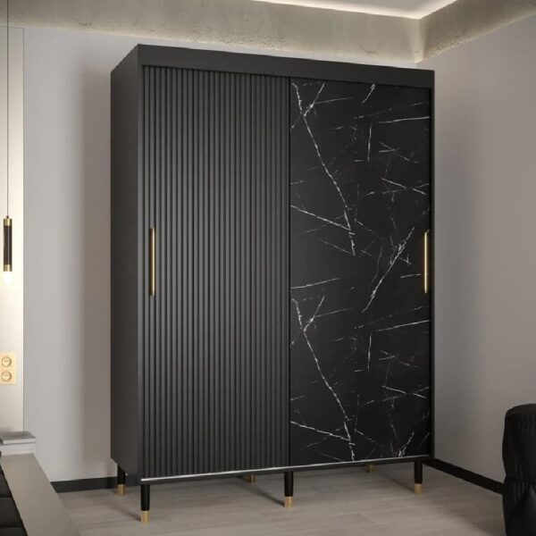 Millwall Wooden Wardrobe 150cm With 2 Sliding Doors In Black