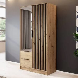 Newberry Mirrored Wardrobe With 2 Hinged Doors 105cm In Artisan Oak