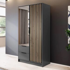 Newberry Mirrored Wardrobe With 2 Hinged Doors 105cm In Graphite