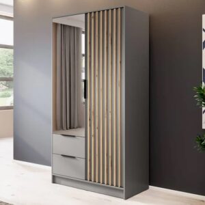 Newberry Mirrored Wardrobe With 2 Hinged Doors 105cm In Grey
