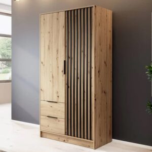 Newberry Wooden Wardrobe With 2 Hinged Doors 105cm In Artisan Oak