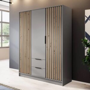 Newberry Wooden Wardrobe With 3 Hinged Doors 155cm In Grey