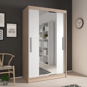 Nichols Wooden Wardrobe With 2 Sliding Doors In Oak And White