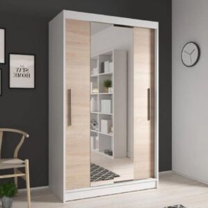 Nichols Wooden Wardrobe With 2 Sliding Doors In White And Oak