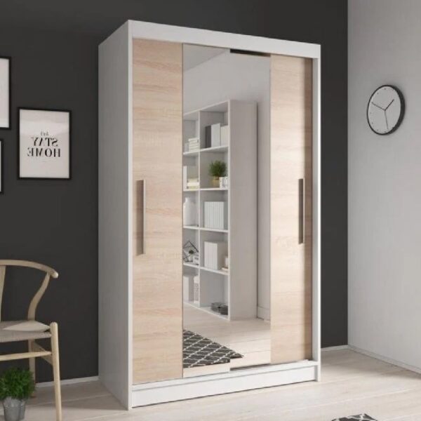 Nichols Wooden Wardrobe With 2 Sliding Doors In White And Oak