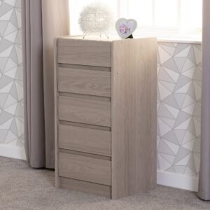 Palmyra Wooden Chest Of 5 Drawers In Smoked Ash