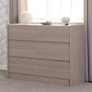 Palmyra Wooden Chest Of 6 Drawers In Smoked Ash