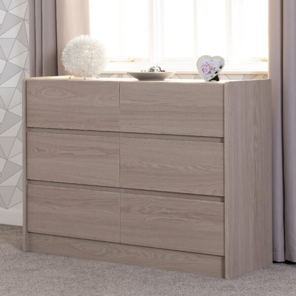 Palmyra Wooden Chest Of 6 Drawers In Smoked Ash
