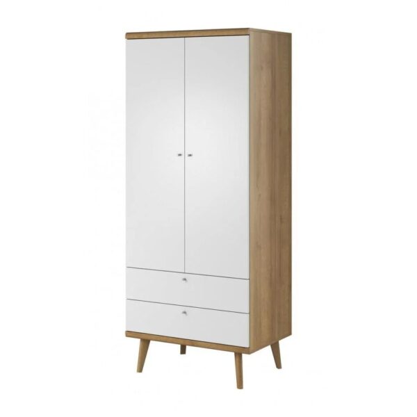 Pasco Wooden Wardrobe With 2 Doors In Matt White And Oak