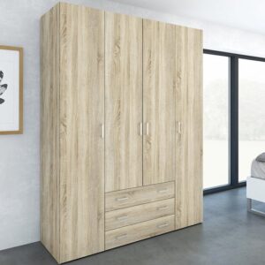 Scalia Wooden Wardrobe With 4 Doors 3 Drawers In Oak