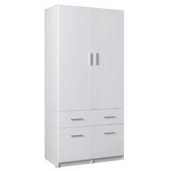 Swift High Gloss Wardrobe With 2 Doors 4 Drawers In White