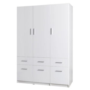 Swift High Gloss Wardrobe With 3 Doors 6 Drawers In White