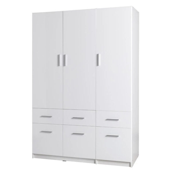 Swift High Gloss Wardrobe With 3 Doors 6 Drawers In White
