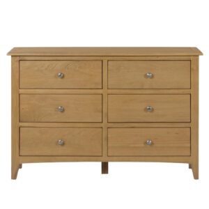 Kamiah Wide Wooden Chest Of 6 Drawers In Oak