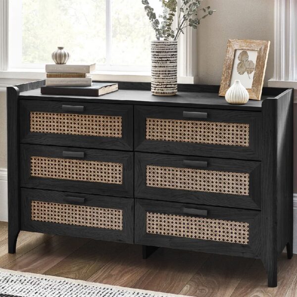 Sumter Wooden Chest Of 6 Drawers In Black Ash And Oak