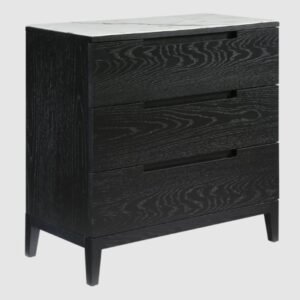 Orillia Wooden Chest Of 3 Drawers With Glass Top In Wenge