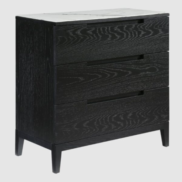 Orillia Wooden Chest Of 3 Drawers With Glass Top In Wenge