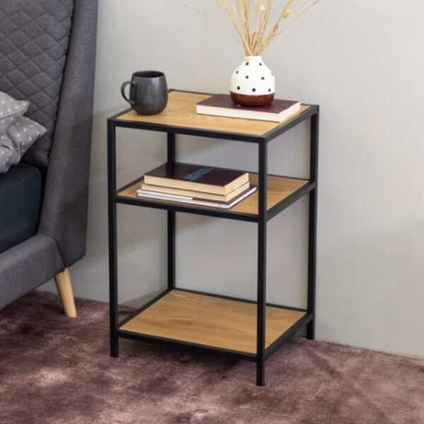 Salvo Wooden Bedside Table With 2 Shelves In Matt Wild Oak