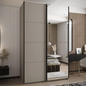 Tarzana III Wooden Wardrobe With 2 Sliding Doors In Cashmere