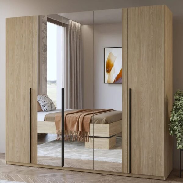 Viola Wooden Wardrobe With 5 Doors In Oiled Oak